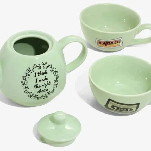 The Office Dunder Mifflin Jim’s Gift To Pam Ceramic Teapot 5x 6” 2 Tea Cups NWOB - Picture 2 of 13